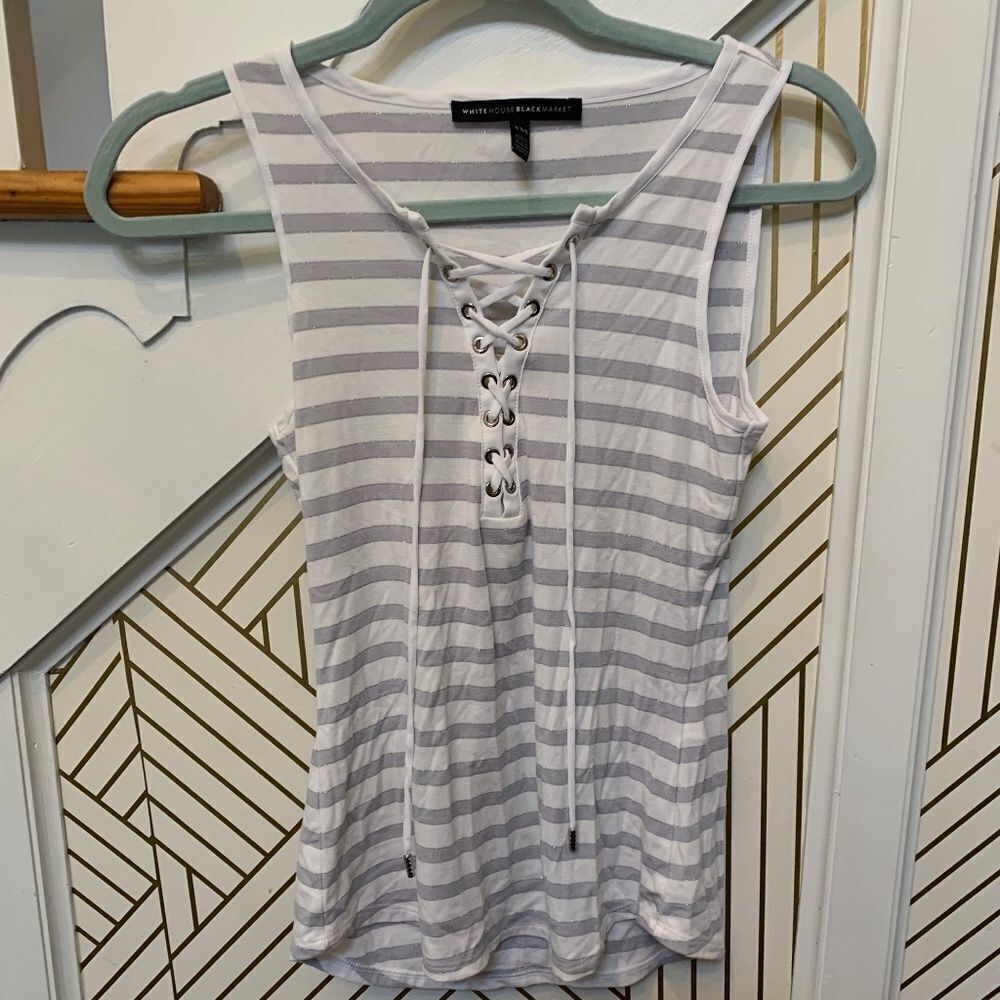 White House Black Market Lace Up Striped Top